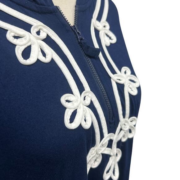 Coastal chic hoodie tunic dress Lands’ End‎ navy cotton embroidered size M - Picture 2 of 9